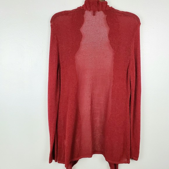 Eileen Fisher Burgundy Linen Blend Open-Front Cardigan Sweater Womens Sz L EUC - Picture 2 of 7